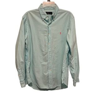 Polo Ralph Lauren Mens Oxford Button Down Shirt Light Blue Pink Pony Size Large